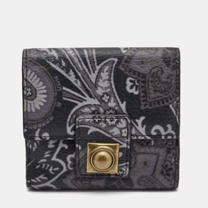 ETRO Black/Grey Paisley Print Leather Crown Me Compact Wallet